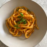 Kimchi Udon with scallions and butter, kimchi, gochujang and kewpie mayo, this is a umami rich recipe that you have to try!
