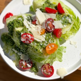 Pesto Wedge Salad! Using fresh homemade arugula pesto, or any pesto really! Fresh and delicious, I hope you try it!