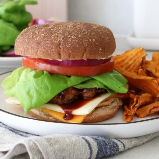 Turkey Burger with Gochujang Glaze! This delicious turkey burger is juicy and full of flavor! The Gochujang glaze adds some nice heat!!