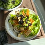Asian Noodle Salad with Edamame! Rice noodles mixed with fresh lettuce, carrots, fried tofu and edamame, with a miso sesame ginger dressing! So delicious and refreshing! I hope you try it!