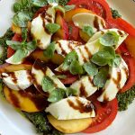 Nectarine Tomato Mozzarella Salad! Sweet, salty, fresh and bright! Celebrate with this delicious and fresh salad!!