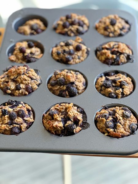 Blueberry Oat Muffins! No added sugar and only sweetened with honey, vanilla and blueberries! These are great for breakfast!