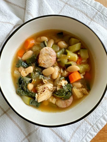 Turkey Sausage White Bean Soup! A super easy and delicious weeknight meal that comes together in no time! We hope you try it!