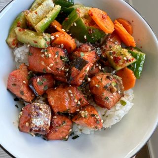 Air Fryer Salmon Bites with Smashed Cucumbers! Flavorful, easy to make and so delightful and delicious, I hope you try this recipe!