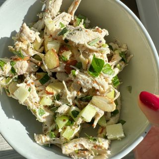 Apple Almond Chicken Salad with apples, almonds, celery and more. This chicken salad is inspired by the chicken salad from Malvern Buttery.