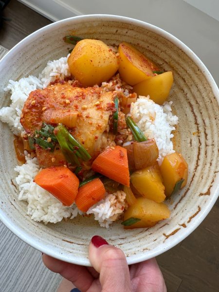 Korean Spicy Braised Chicken Dakdoritang, or Korean Spicy Chicken Stew. The perfect recipe to make on a cold day.