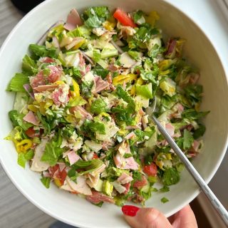 Viral Italian Chopped Salad and Sandwich! This is messy but it's so delicious! Super quick, filling and so good! Eat this as a salad or sandwich, up to you!