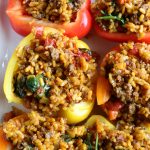 Easy Weeknight Stuffed Peppers! Bell peppers are such a great vehicle to bake in because they are sturdy and delicious!