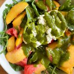 Peach Tomato Burrata Salad! Fresh, so easy and delicious! This is the perfect salad to enjoy in the summer time!