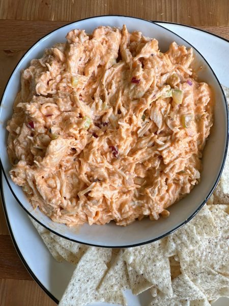 Buffalo Chicken Salad! Creamy, flavorful, delicious and has a kick! Eat this in a sandwich, in a wrap or with chips!