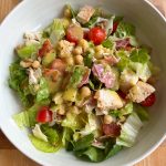 Jennifer Aniston Cobb Salad! Chicken, garbanzo beans, tomatoes, crispy bacon, what more could you ask for? It's delicious! 