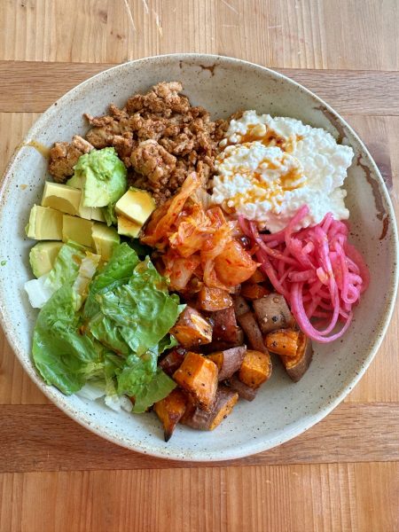 Viral Taco, Sweet Potato and Cottage Cheese Protein Bowls! This is my version of the viral, high protein food trend. Super delicious!