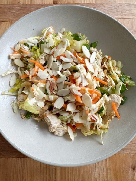 Asian style chopped salad with chicken and a sesame ginger dressing!! You're going to want to make this dressing in bulk, it's so good! 