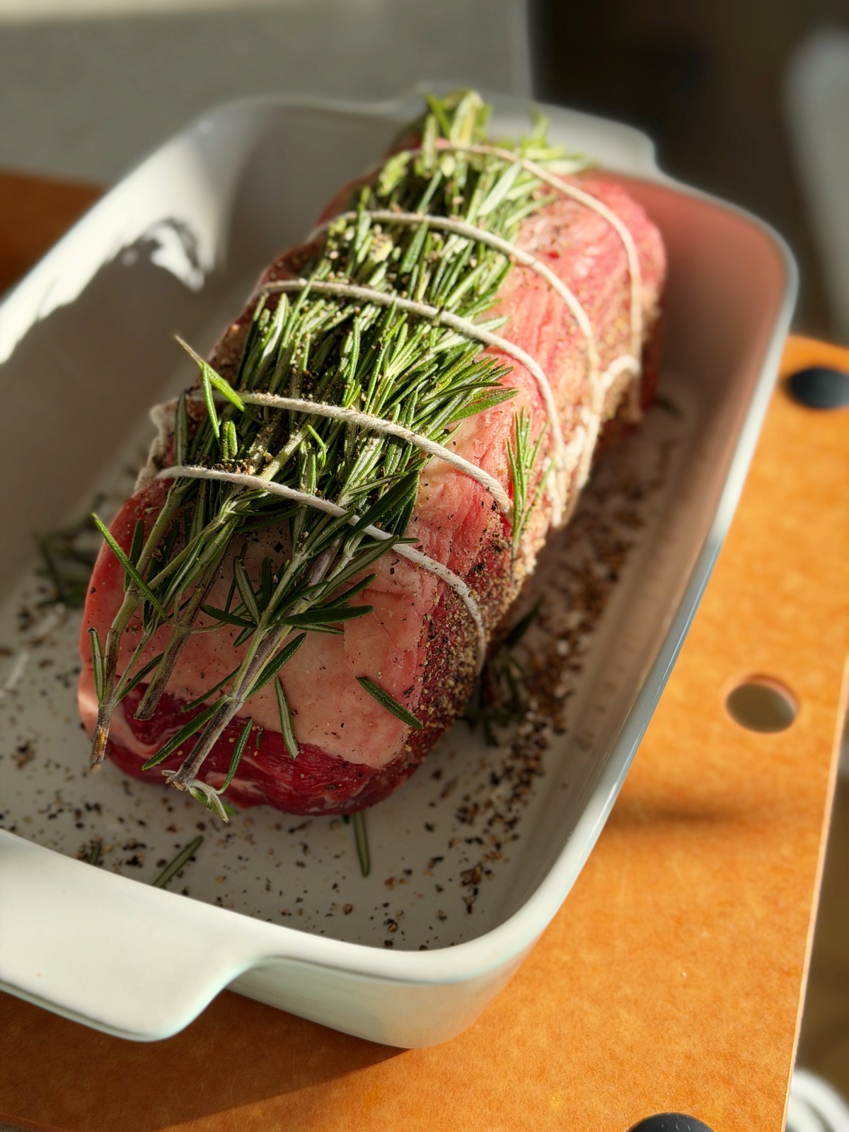 Easy Prime Rib Recipe! You just need salt, pepper and fresh rosemary. You refrigerate overnight and bake it the following day.