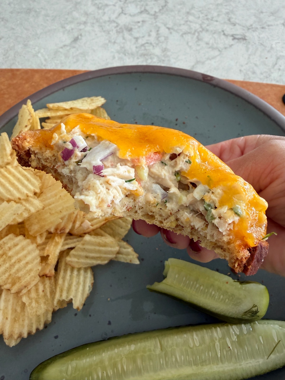 Heated Rivalry Tuna Melt! Super delicious, flavored with red onion, fresh dill, pickles, lemon juice, celery salt and more! 