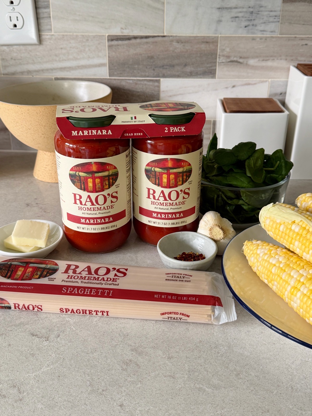 Summer Pasta with Corn and Zucchini and Rao&rsquo;s Homemade Marinara Sauce!! It's simply the best and the only sauce I keep in my pantry!