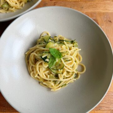 Spaghetti alla Nerano is a simple combination of pasta and zucchini. Its sauce is made from zucchini that’s deep-fried, cooled, and mashed.